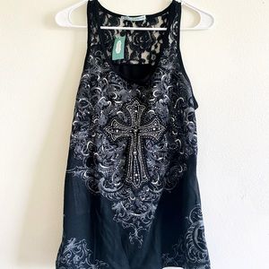 🆑⤵️NWT Maurices Black Embellished Cross Tank M